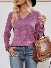Load image into Gallery viewer, V-Neck Ribbed Long Sleeve Top