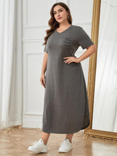 Load image into Gallery viewer, Plus Size Pocketed V-Neck Short Sleeve Lounge Dress