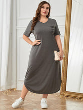 Load image into Gallery viewer, Plus Size Pocketed V-Neck Short Sleeve Lounge Dress