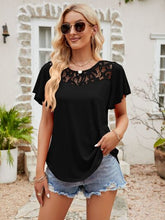 Load image into Gallery viewer, Lace Detail Round Neck Short Sleeve T-Shirt