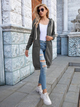 Load image into Gallery viewer, Full Size Zip-Up Longline Hoodie with Pockets