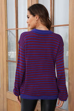 Load image into Gallery viewer, Striped Round Neck Dropped Shoulder Sweater