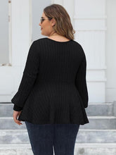 Load image into Gallery viewer, Plus Size Ribbed V-Neck Long Sleeve Blouse