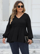 Load image into Gallery viewer, Plus Size Ribbed V-Neck Long Sleeve Blouse