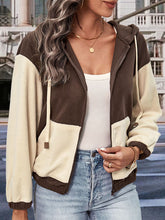 Load image into Gallery viewer, Two-Tone Zip-Up Dropped Shoulder Hooded Jacket
