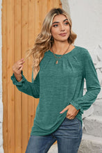 Load image into Gallery viewer, Ruched Round Neck Flounce Sleeve T-Shirt