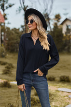 Load image into Gallery viewer, Collared Neck Cable-Knit Long Sleeve Blouse