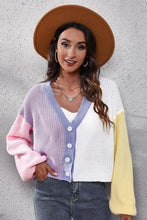 Load image into Gallery viewer, Color Block Button Up V-Neck Knit Top