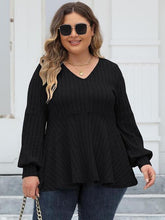 Load image into Gallery viewer, Plus Size Ribbed V-Neck Long Sleeve Blouse