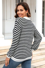 Load image into Gallery viewer, Striped Round Neck Dropped Shoulder Sweater