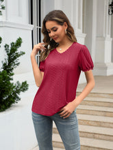Load image into Gallery viewer, Eyelet Round Neck Short Sleeve Blouse