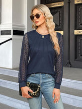 Load image into Gallery viewer, Waffle-Knit Round Neck Long Sleeve Blouse