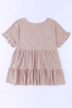Load image into Gallery viewer, Plus Size Eyelet Round Neck Short Sleeve Blouse