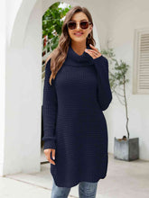 Load image into Gallery viewer, Turtleneck Waffle-Knit Slit Sweater Dress