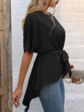 Load image into Gallery viewer, Tied Round Neck Half Sleeve Blouse