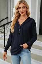 Load image into Gallery viewer, Drawstring Half Button Long Sleeve Hoodie