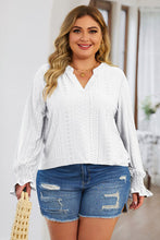Load image into Gallery viewer, Plus Size Eyelet Notched Flounce Sleeve Blouse