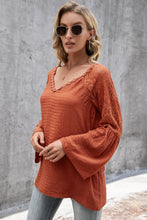 Load image into Gallery viewer, V-Neck Spliced Lace Flare Sleeve Top