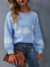 Load image into Gallery viewer, Color Block Round Neck Dropped Shoulder Sweater