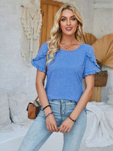 Load image into Gallery viewer, Frill Round Neck Petal Sleeve Blouse