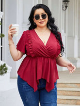 Load image into Gallery viewer, Plus Size Frill Surplice Flutter Sleeve Blouse