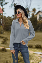 Load image into Gallery viewer, Collared Neck Cable-Knit Long Sleeve Blouse