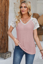 Load image into Gallery viewer, Eyelet V-Neck Lace Short Sleeve T-Shirt