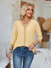Load image into Gallery viewer, Lace Detail V-Neck Three-Quarter Sleeve Blouse