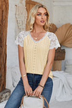 Load image into Gallery viewer, Eyelet V-Neck Lace Short Sleeve T-Shirt