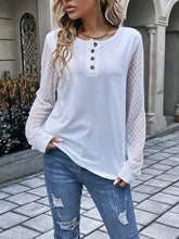 Load image into Gallery viewer, Quarter Button Round Neck Long Sleeve Blouse