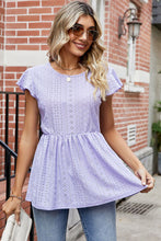 Load image into Gallery viewer, Tied Ruffled Round Neck Peplum T-Shirt
