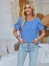 Load image into Gallery viewer, Frill Round Neck Petal Sleeve Blouse
