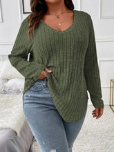 Load image into Gallery viewer, Plus Size V-Neck Long Sleeve T-Shirt