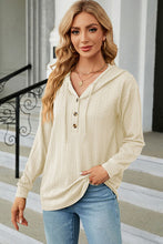 Load image into Gallery viewer, Drawstring Half Button Long Sleeve Hoodie
