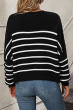 Load image into Gallery viewer, Striped Dropped Shoulder Round Neck Pullover Sweater