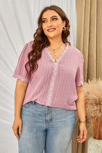 Load image into Gallery viewer, Plus Size Swiss Dot Spliced Lace V-Neck Blouse