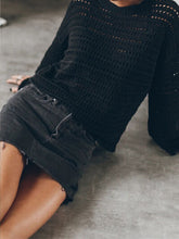 Load image into Gallery viewer, Openwork Round Neck Dropped Shoulder Knit Top