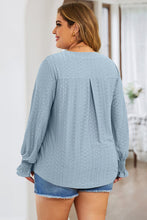 Load image into Gallery viewer, Plus Size Eyelet Notched Flounce Sleeve Blouse