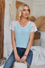 Load image into Gallery viewer, Eyelet V-Neck Lace Short Sleeve T-Shirt