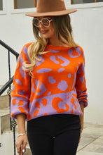 Load image into Gallery viewer, Leopard Round Neck Dropped Shoulder Sweater