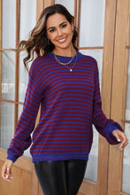 Load image into Gallery viewer, Striped Round Neck Dropped Shoulder Sweater