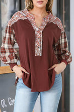 Load image into Gallery viewer, Plaid Notched Neck Slit Blouse