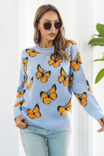 Load image into Gallery viewer, Butterfly Pattern Round Neck Dropped Shoulder Sweater