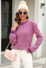 Load image into Gallery viewer, Striped Round Neck Dropped Shoulder Sweater