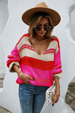 Load image into Gallery viewer, Color Block V-Neck Dropped Shoulder Sweater