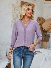Load image into Gallery viewer, Lace Detail V-Neck Three-Quarter Sleeve Blouse