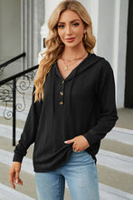 Load image into Gallery viewer, Drawstring Half Button Long Sleeve Hoodie