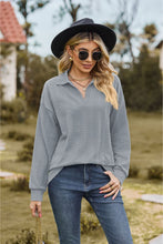 Load image into Gallery viewer, Collared Neck Cable-Knit Long Sleeve Blouse