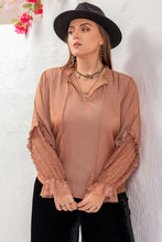 Load image into Gallery viewer, Plus Size Tie Neck Flounce Sleeve Blouse