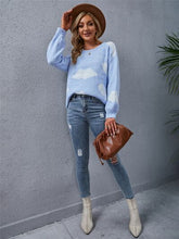 Load image into Gallery viewer, Color Block Round Neck Dropped Shoulder Sweater